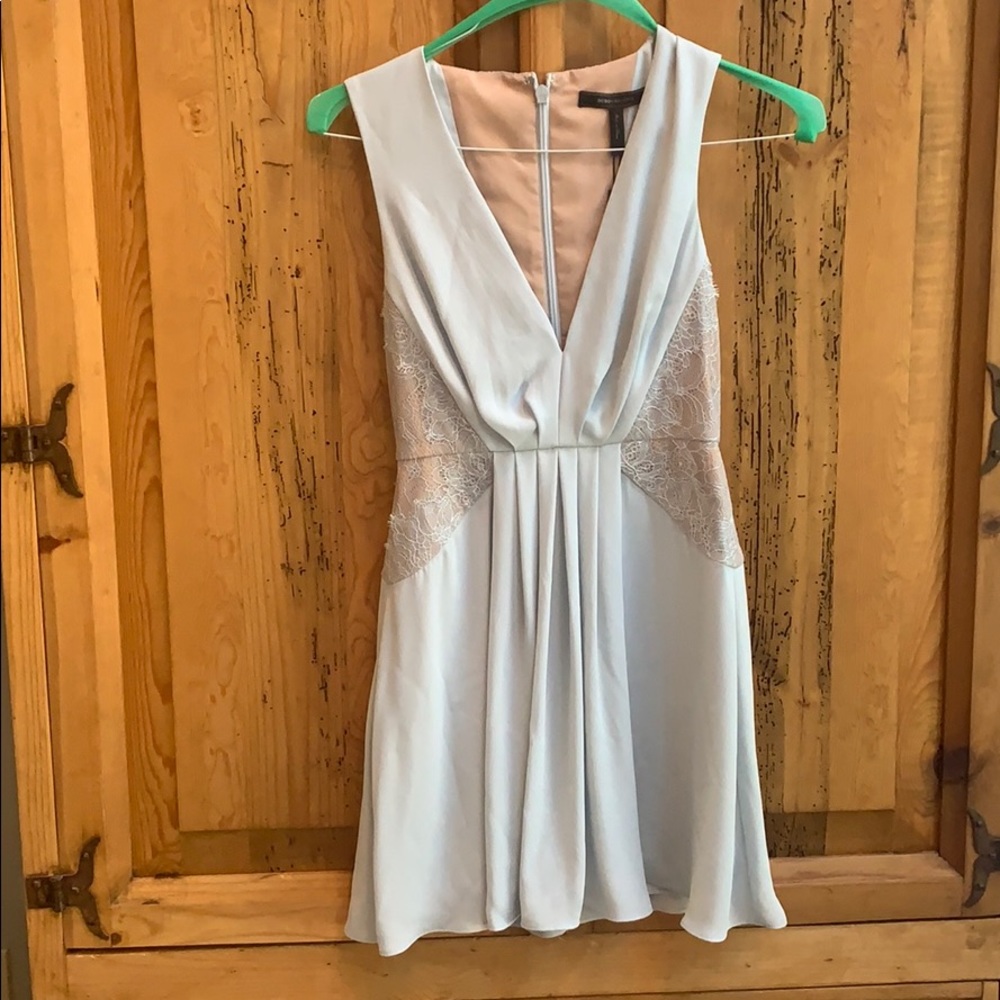 Light blue, deep v, mini dress